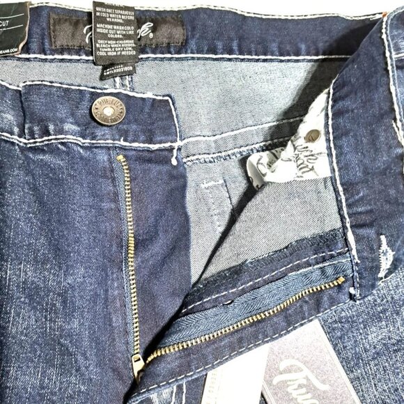 NEW True Luck Jeans Men's 36 X30 Bootcut Classic Stretch Thick Stitch Dark Blast - Picture 6 of 15